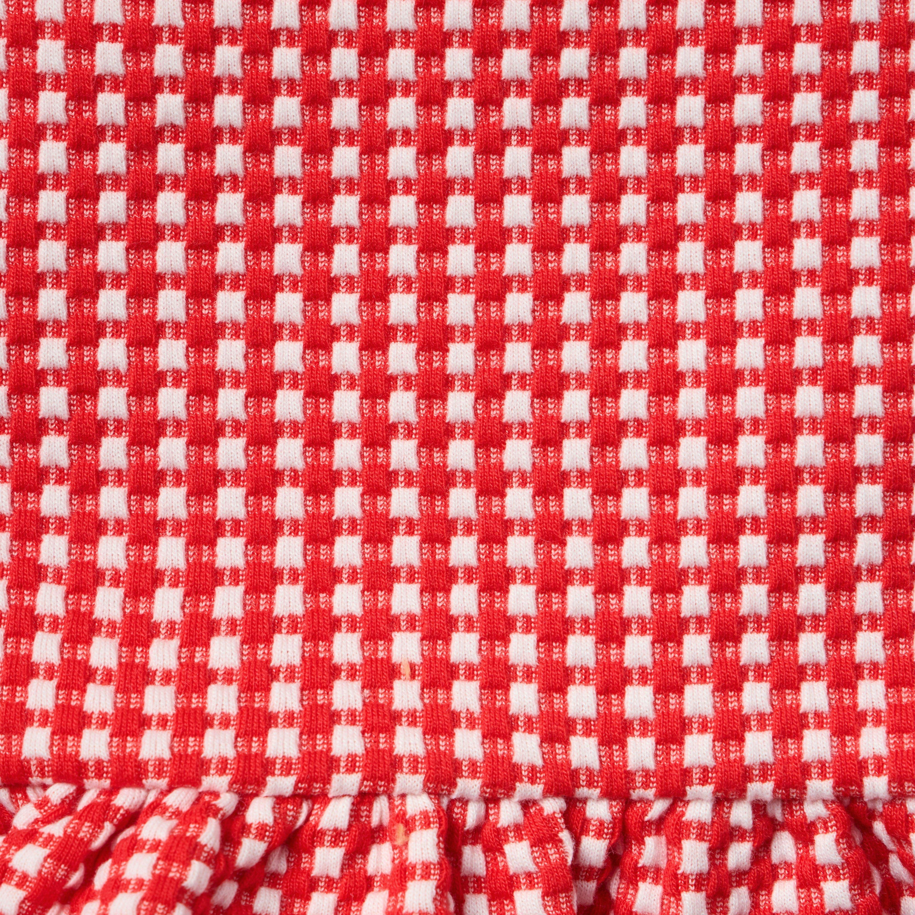 Gingham Jacquard Peplum Top, red