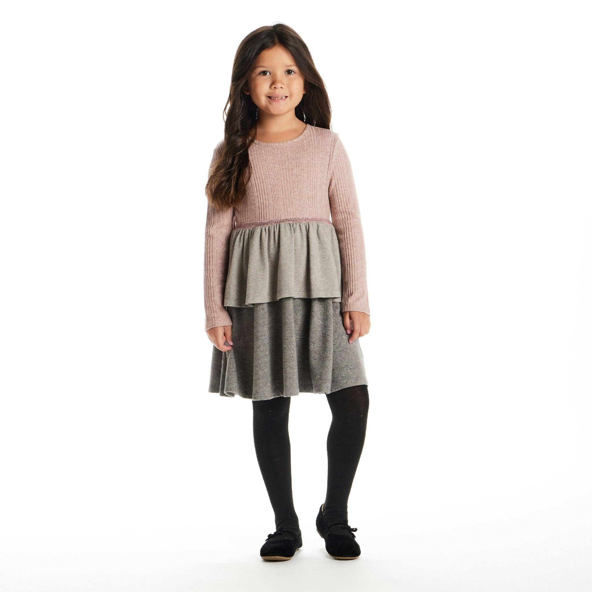 Kids Color Blocked Lurex Knit Tiered Dress