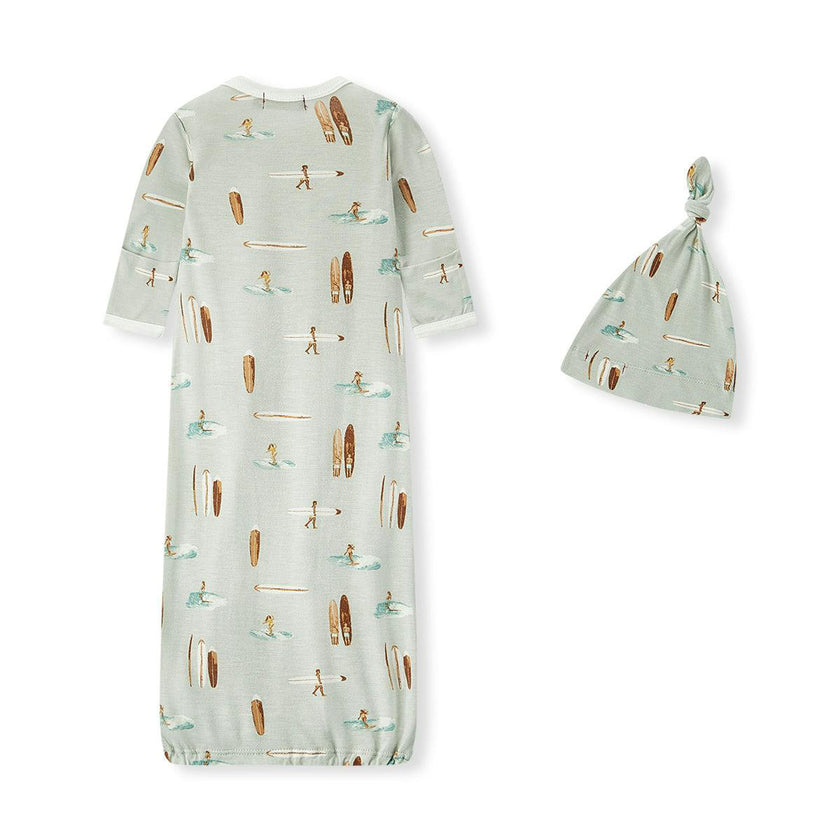 Vintage Surf Bamboo Newborn Gown & Hat Set