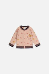 Baby Knitted Jacquard Cardigan Pale Dusty Pink And Navy