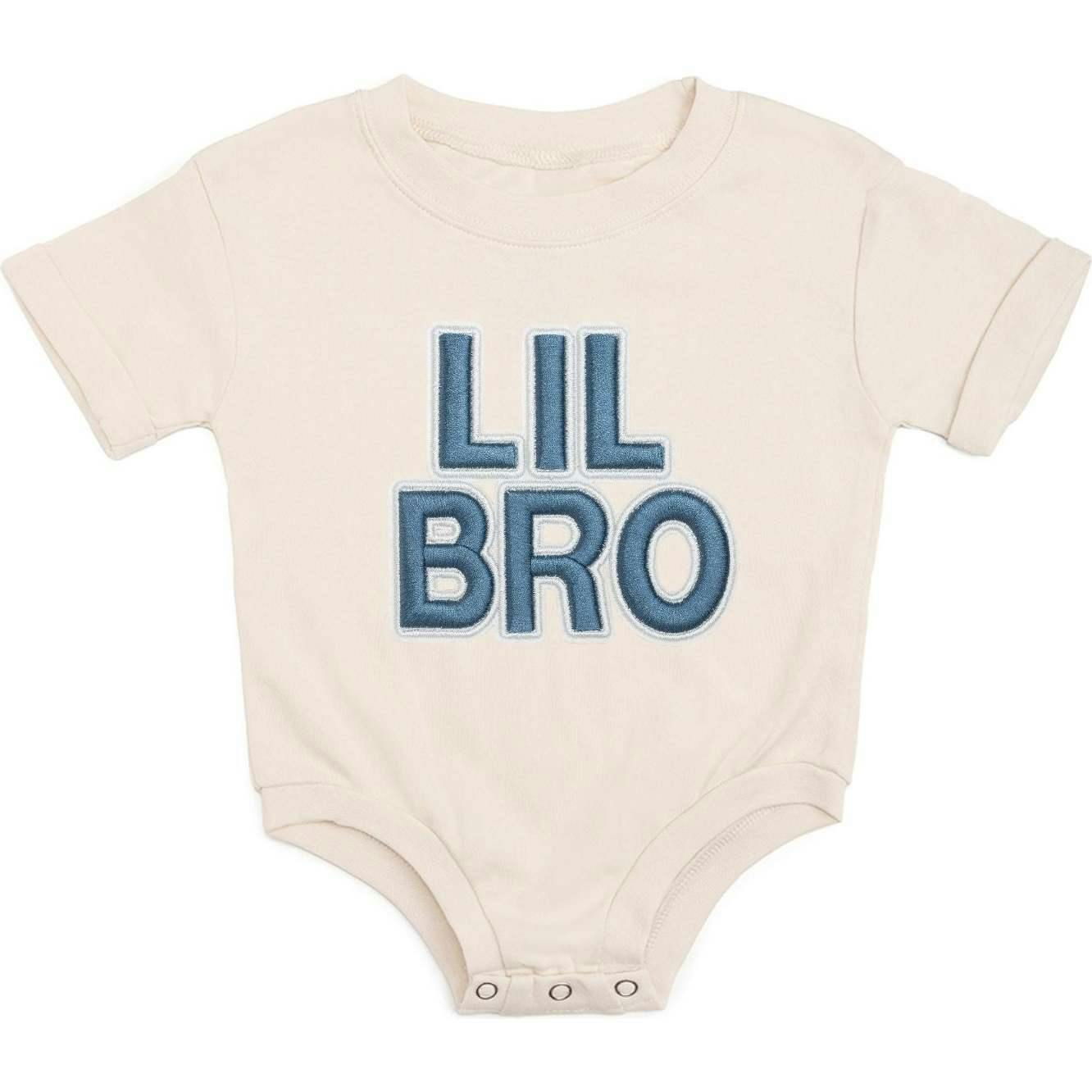 Lil Bro Embroidered Patch Short Sleeve Romper - Natural