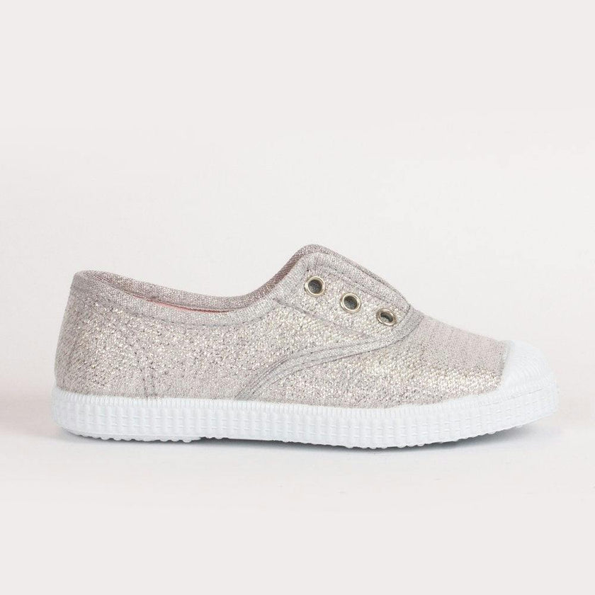 Hampton Canvas Plum Print Plimsolls in Silver