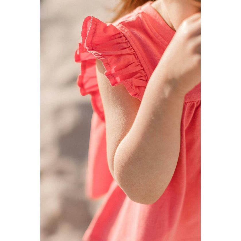 Garment Dye Ruffle T-Shirt, Red