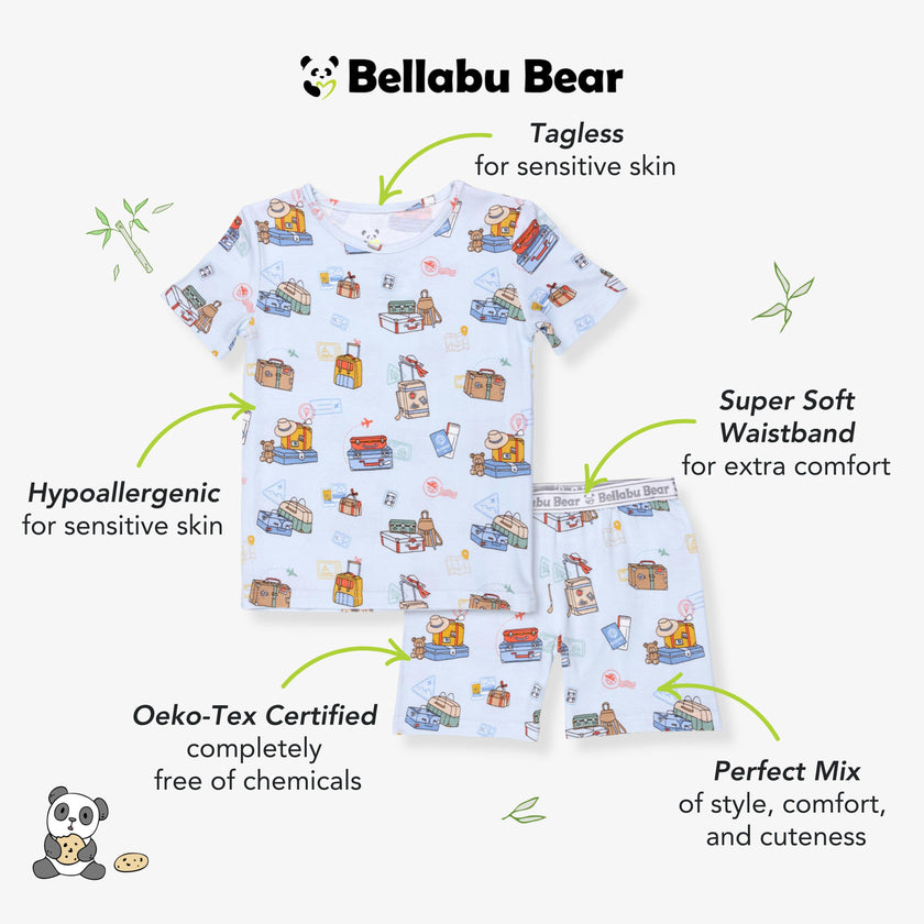 Vintage Suitcases Bamboo Kids Pajama Short Set