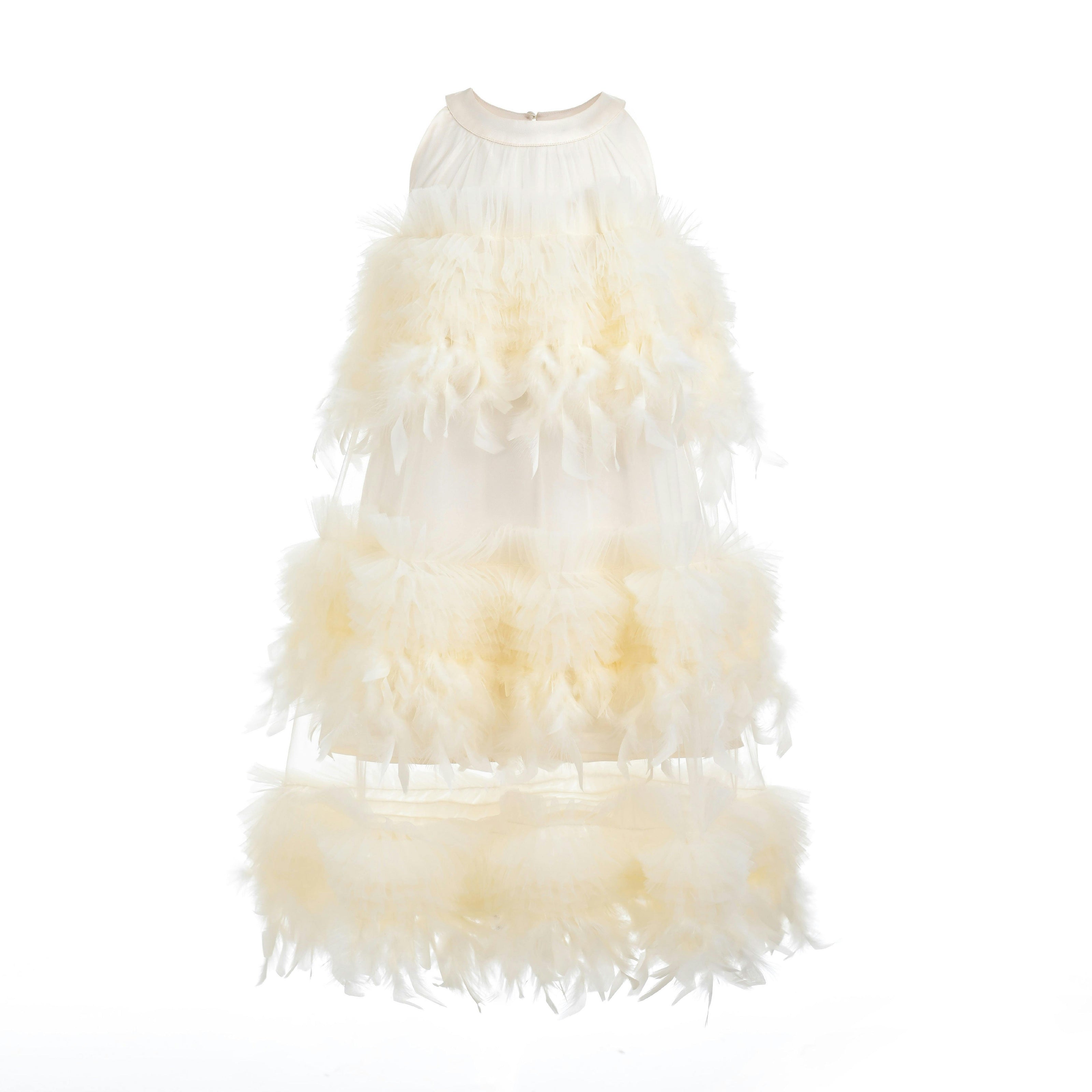 Cream Delara Feathered Tiered Dress
