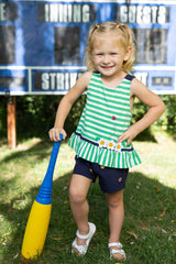 Knit Short Set With Softballs, Flowers, Ladybug