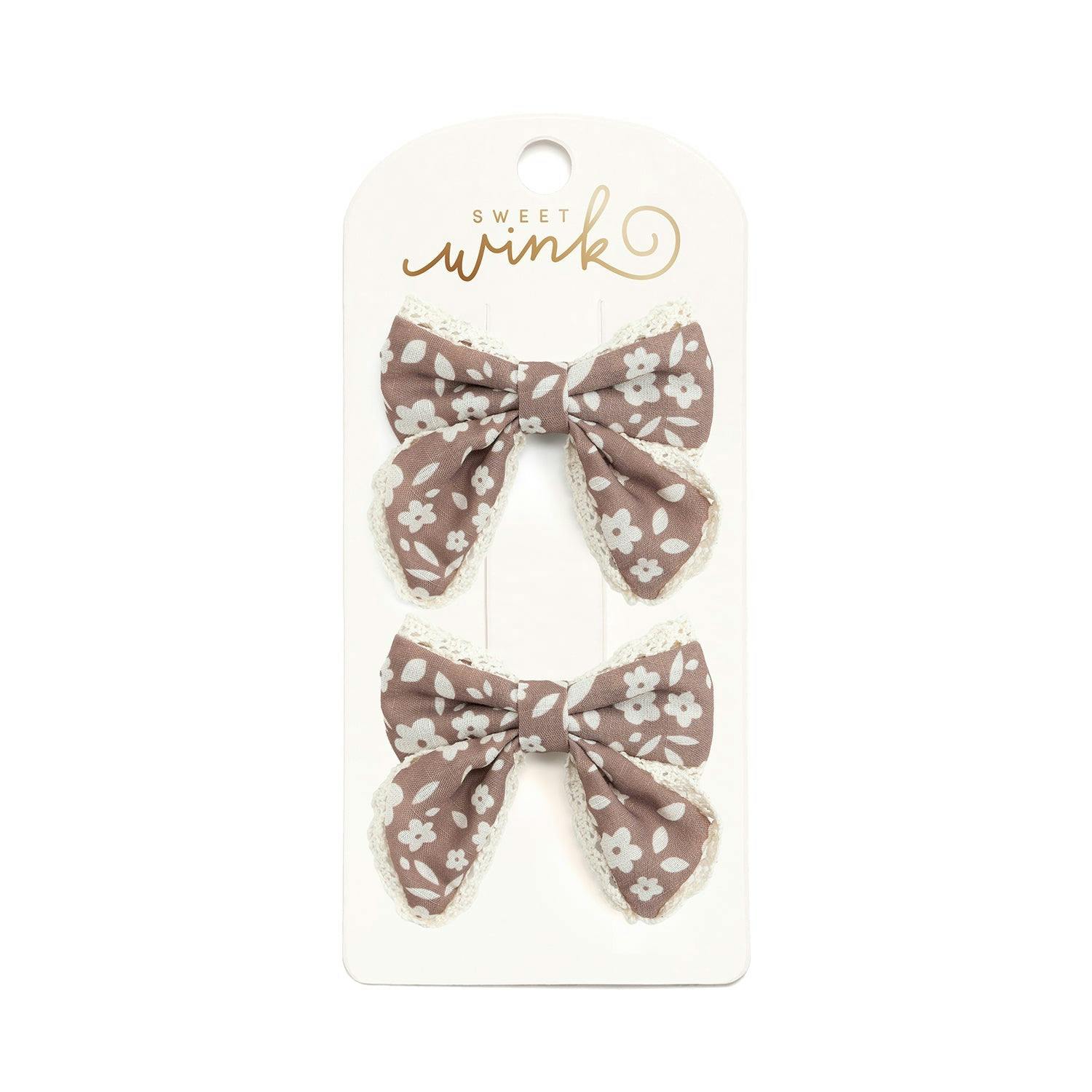 Mocha Floral Lace Bow Clip Set