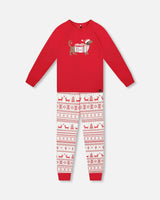Organic Cotton Two-Piece Pajama Set Red and White Fairisle