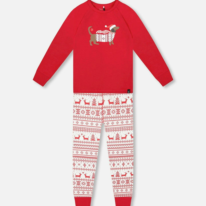Organic Cotton Two-Piece Pajamas Red And White Fairisle