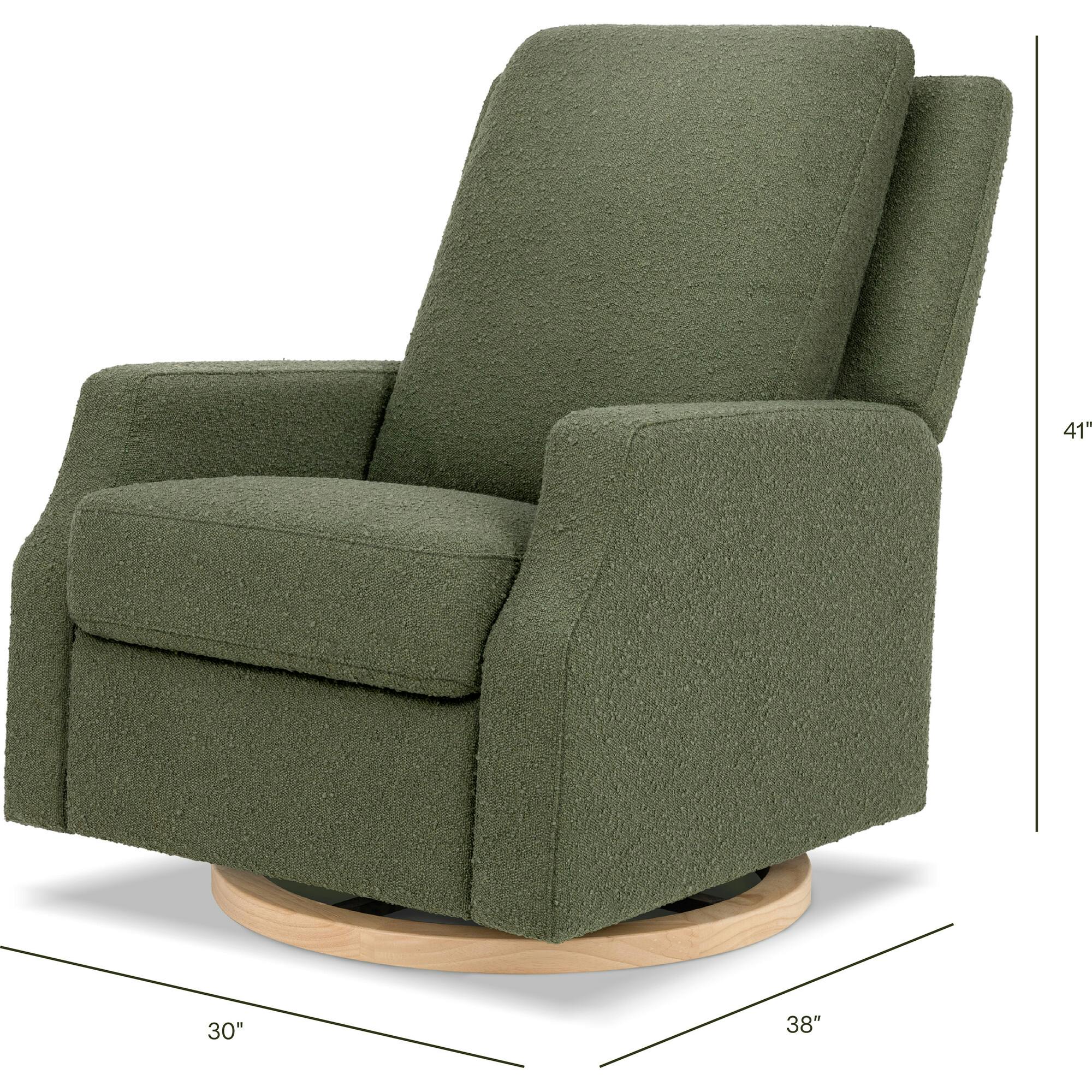 Crewe Recliner and Swivel Glider in Olive Boucle with Light Wood Base