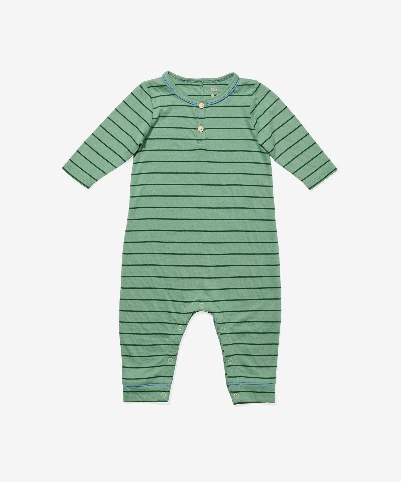 Campbell Romper, Sage Fine Stripe