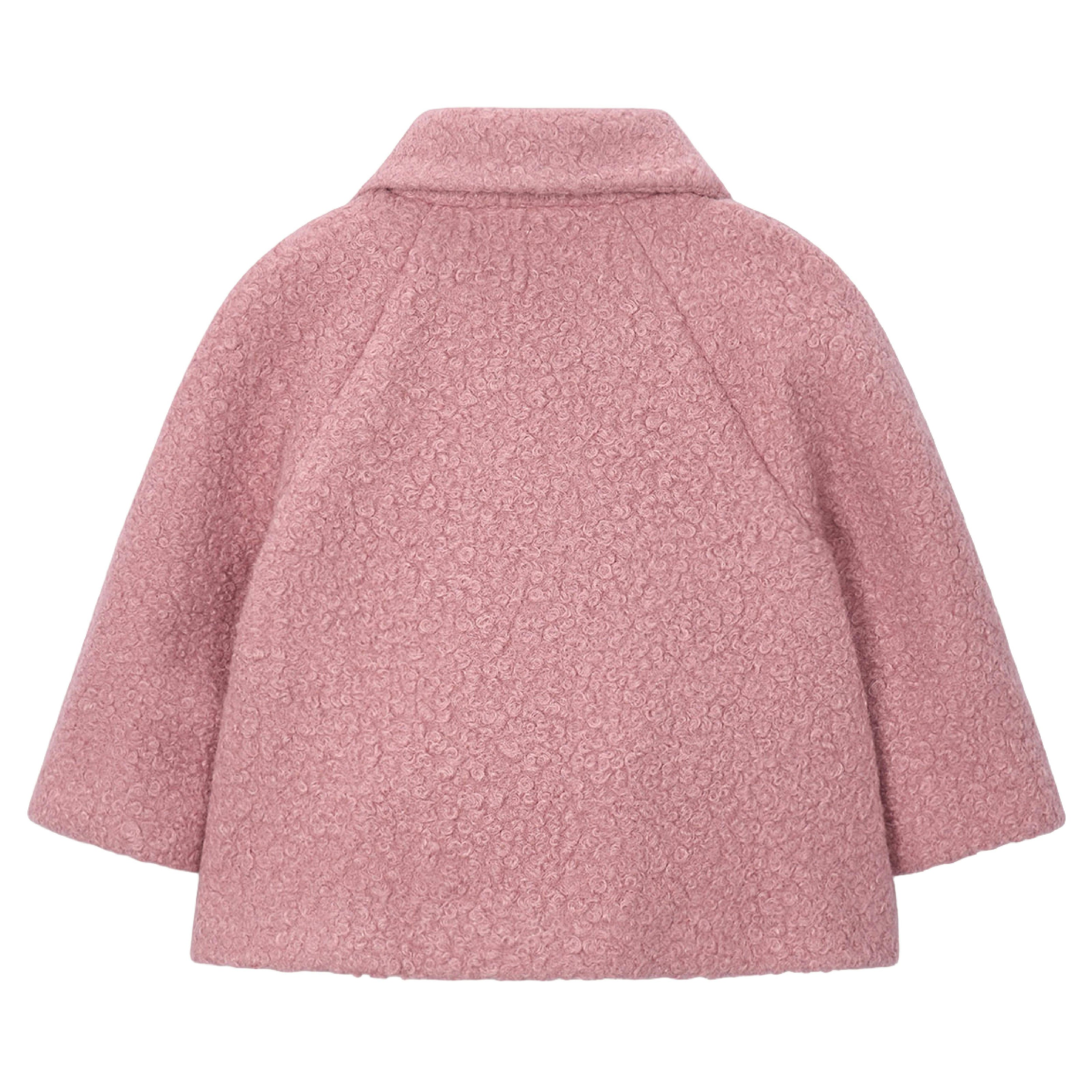 Pink Double-Breasted Wool Coat with Crossbody Pocket