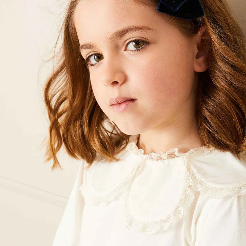 Lace Trim Petal Collar Top in Cream (3-10yrs)
