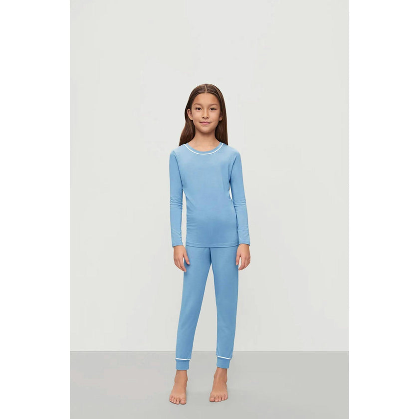 Kids TENCEL™ Modal Unisex Long PJ Set, SUMMER BLUE/WHITE