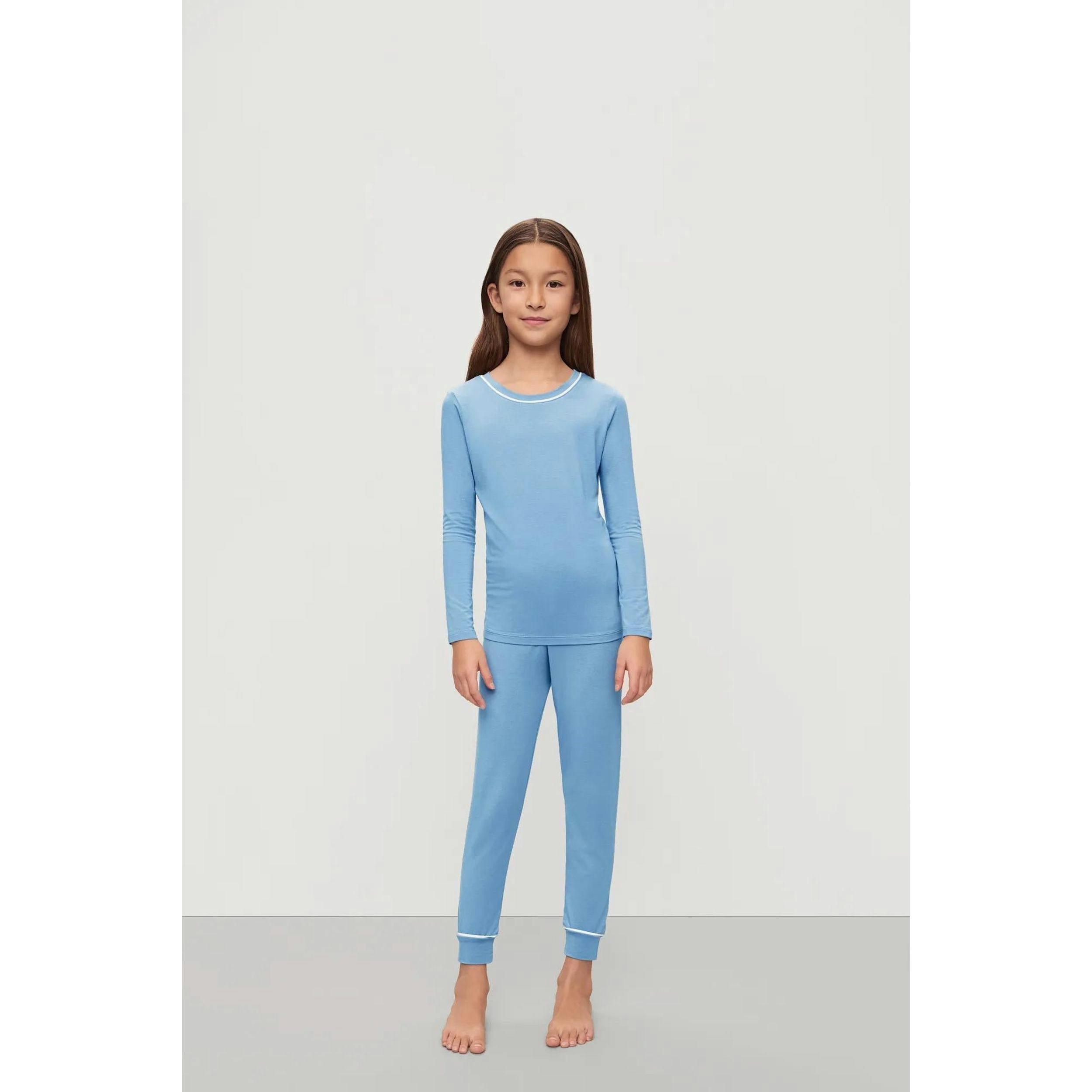 Kids TENCEL™ Modal Unisex Long PJ Set, SUMMER BLUE/WHITE