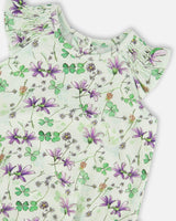 Jersey Romper Green Printed Flowers