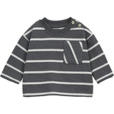 Jersey Striped Crew Neck Long Sleeve 2-Button Shoulder T-Shirt