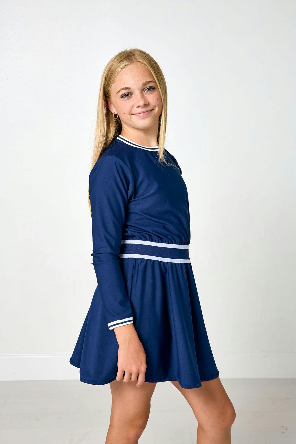 navy long sleeve club dress