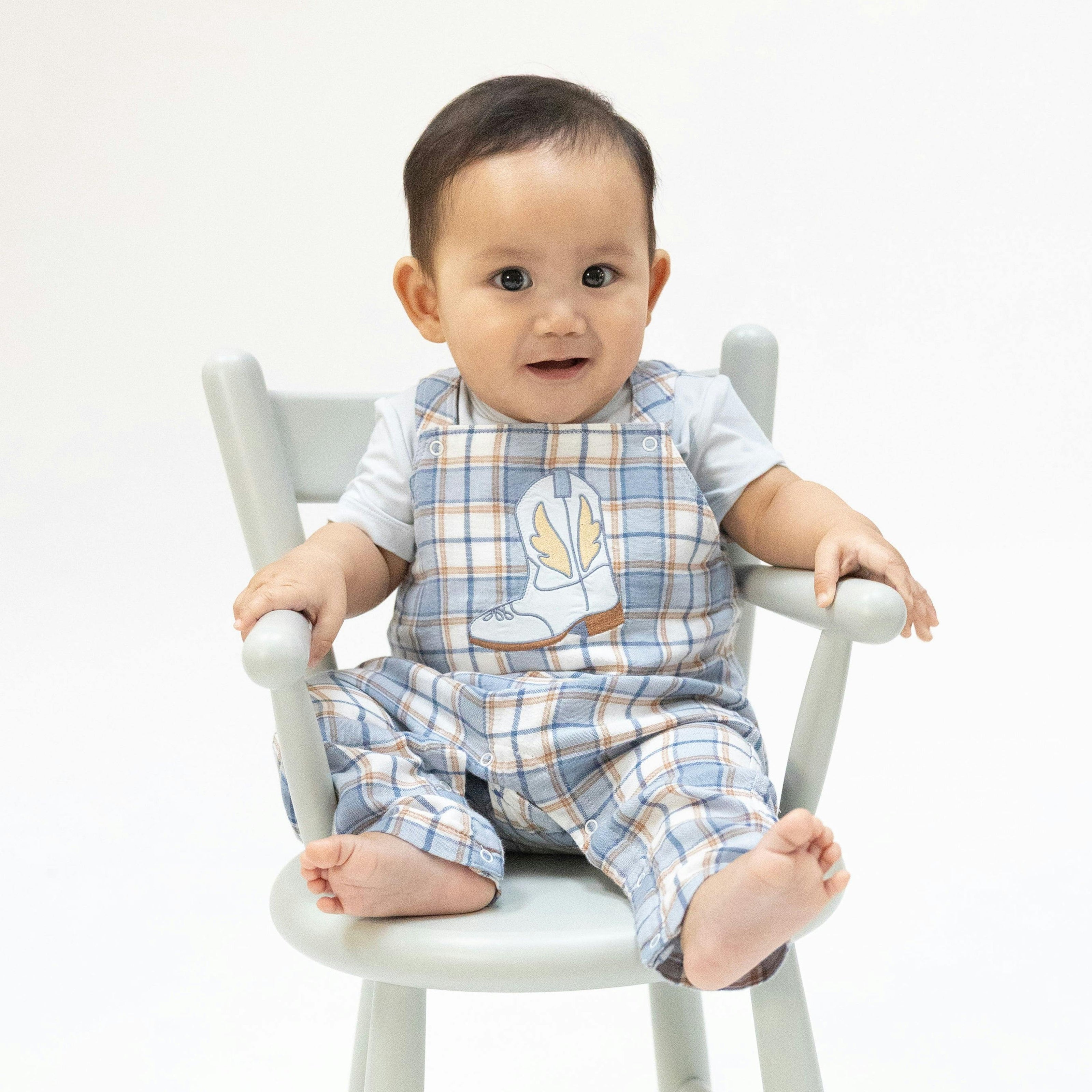 Western Boot Plaid - Crew Neck Tee with Overalls