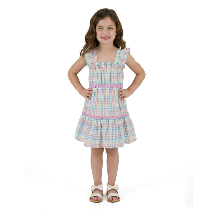 Girls Tiered Dress | Pastel Plaid
