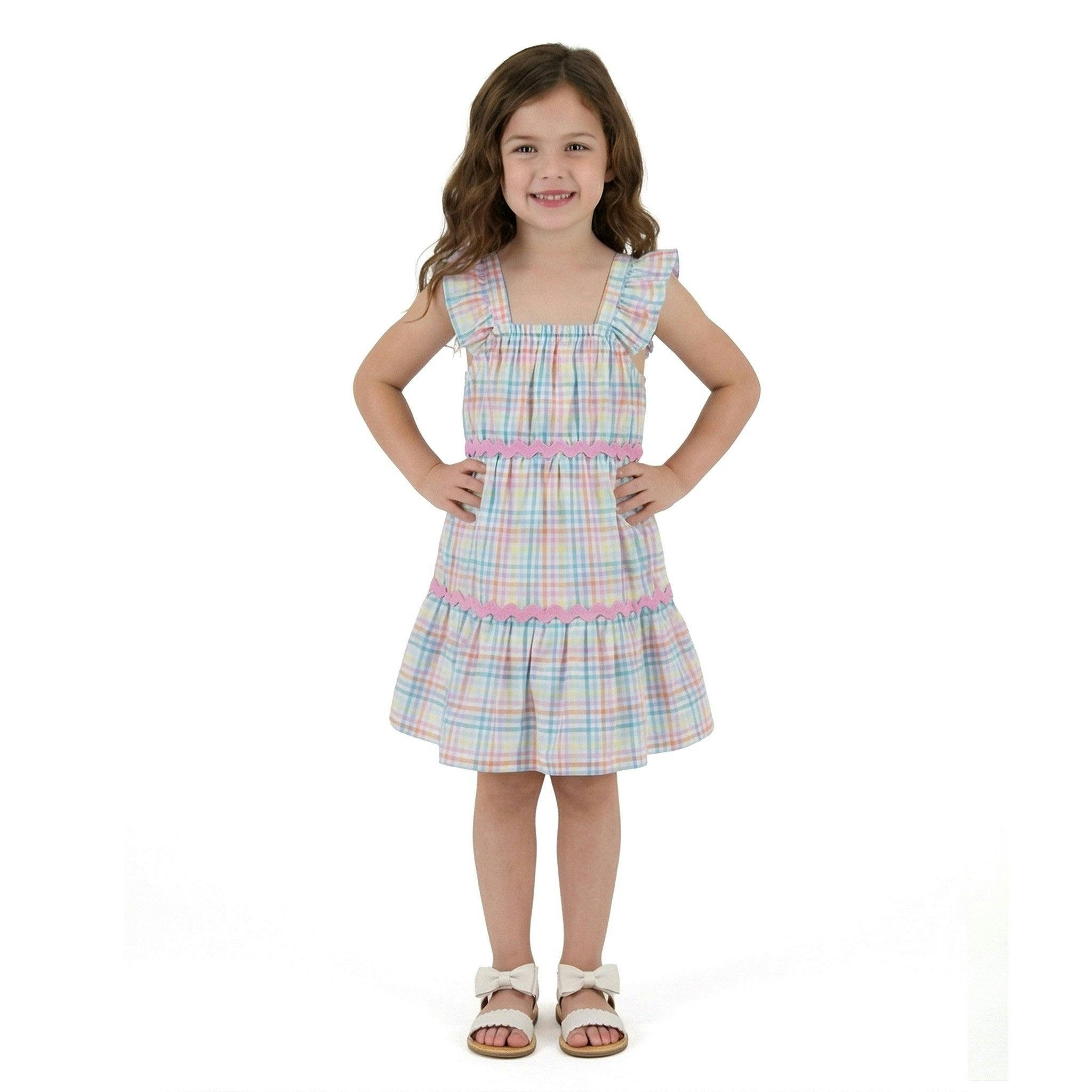 Girls Tiered Dress | Pastel Plaid