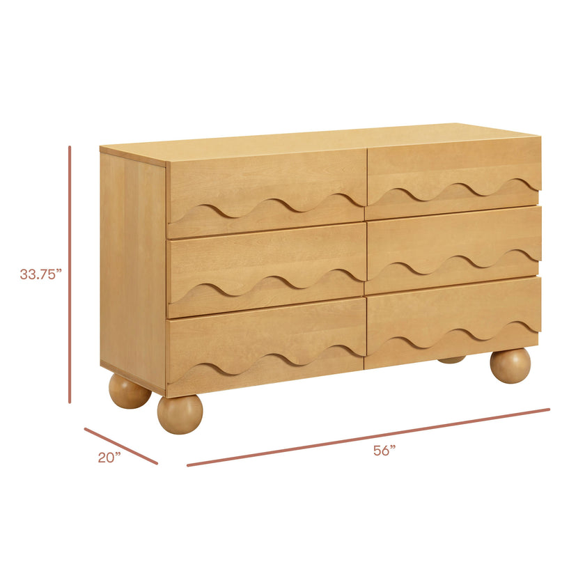 Lido Wave 6-Drawer Wide Assembled Dresser (56") in Honey