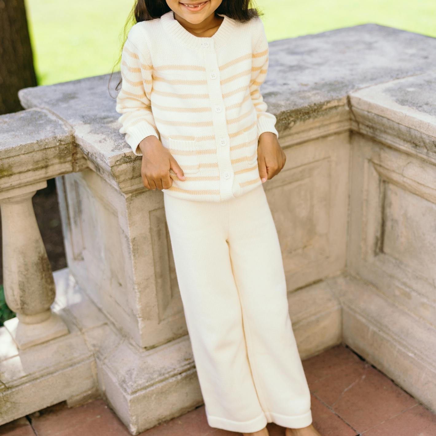 unisex cream and tan stripe knit cardigan