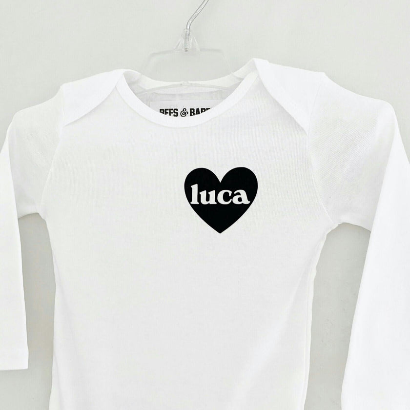 Heart U Most Personalized Baby Bodysuit, White