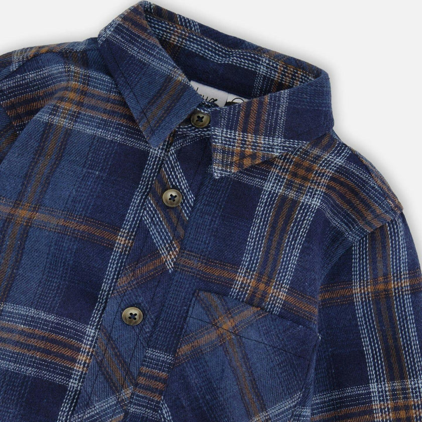 Long Sleeve Flannel Shirt Blue and Brown Plaid