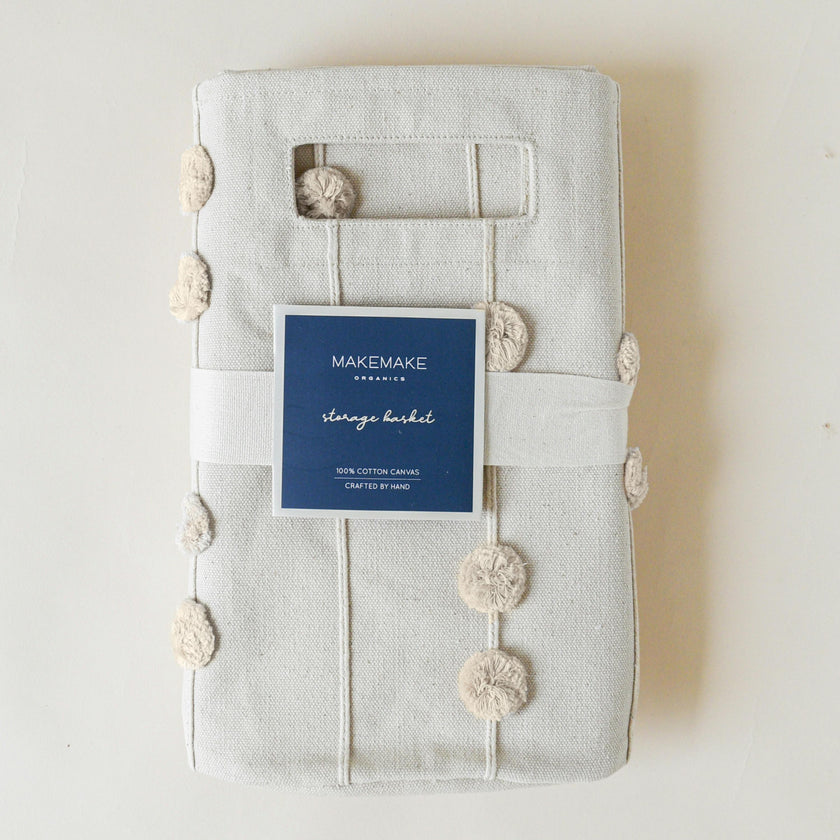 Handmade Canvas Storage Basket Pom Pom