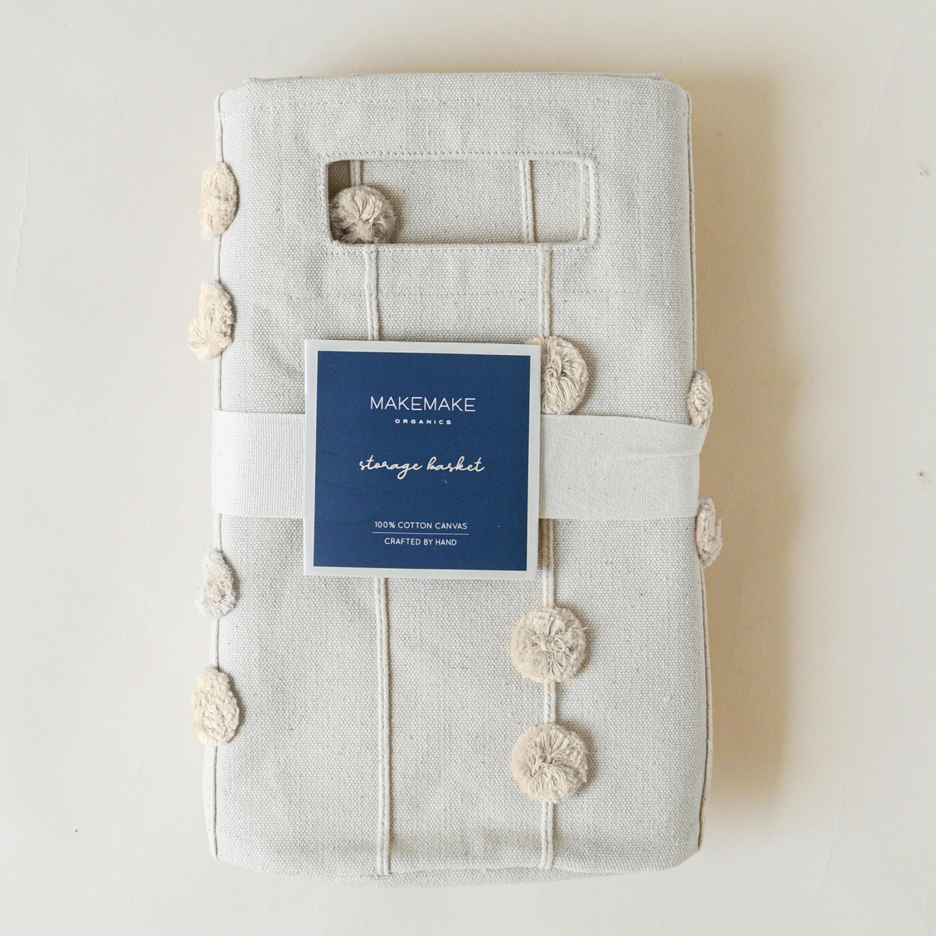 Handmade Canvas Storage Basket Pom Pom