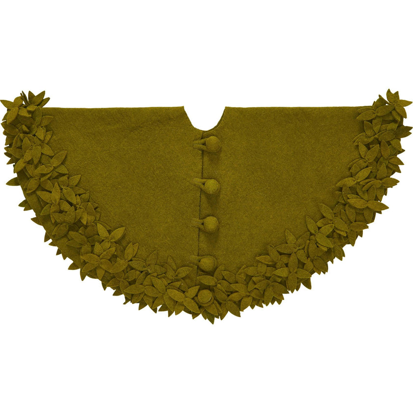 Hand Felted Wool Overlapping Flowers Border Chartreuse XL Christmas Tree Skirt 64"