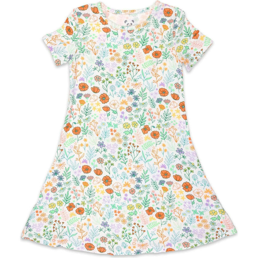 Summer Floral Bamboo Girls' Short Sleeve Dress