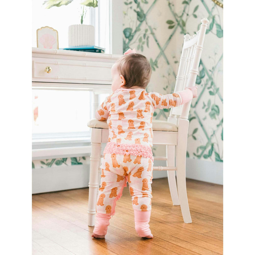 Pink Goldendoodle Bamboo Ruffle Romper