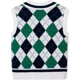 Organic V-Neck Argyle Sweater Vest, Blue