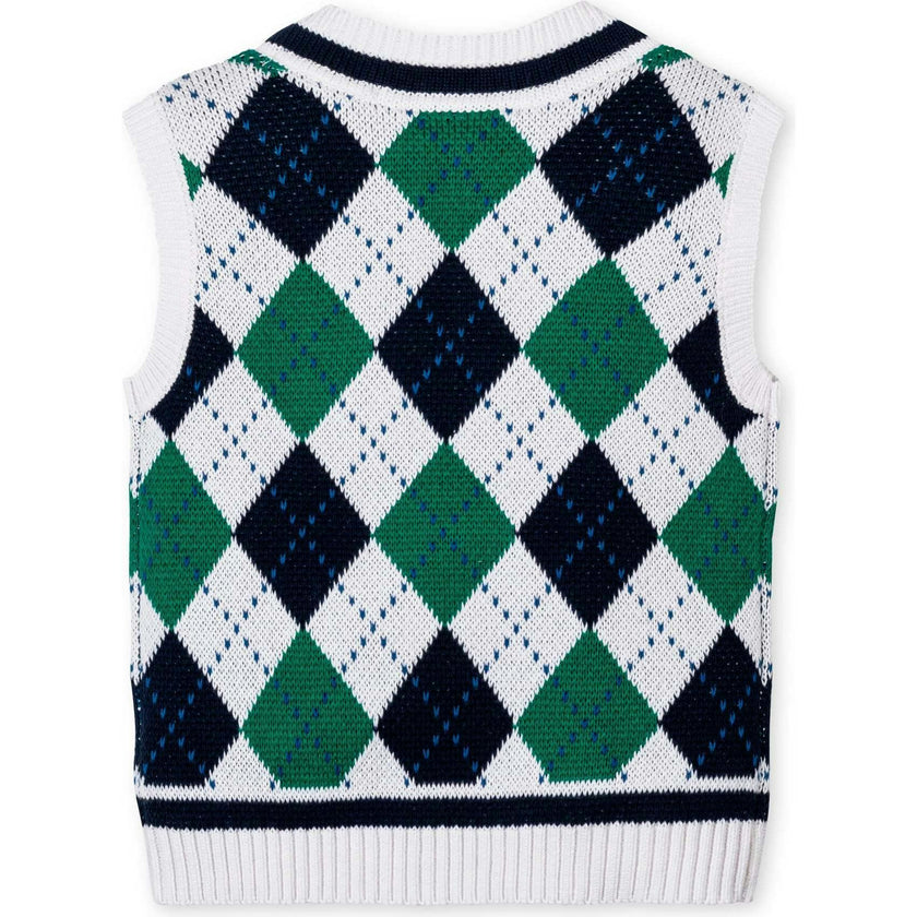 Organic V-Neck Argyle Sweater Vest, Blue