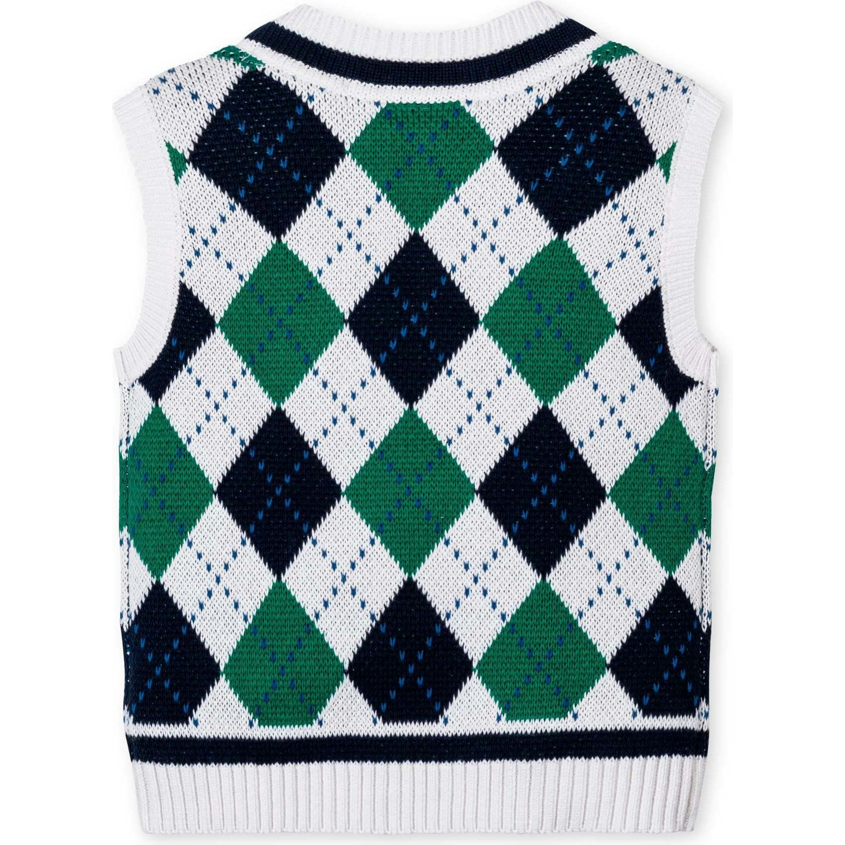 Organic V-Neck Argyle Sweater Vest, Blue