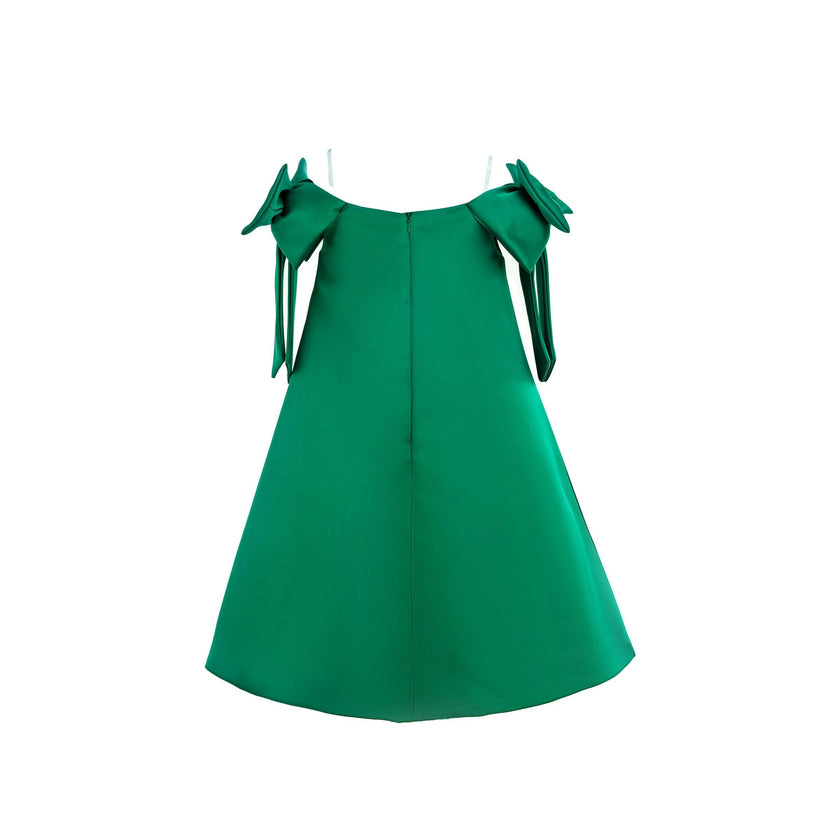 Green Luneta Off Shoulder Bow Dress