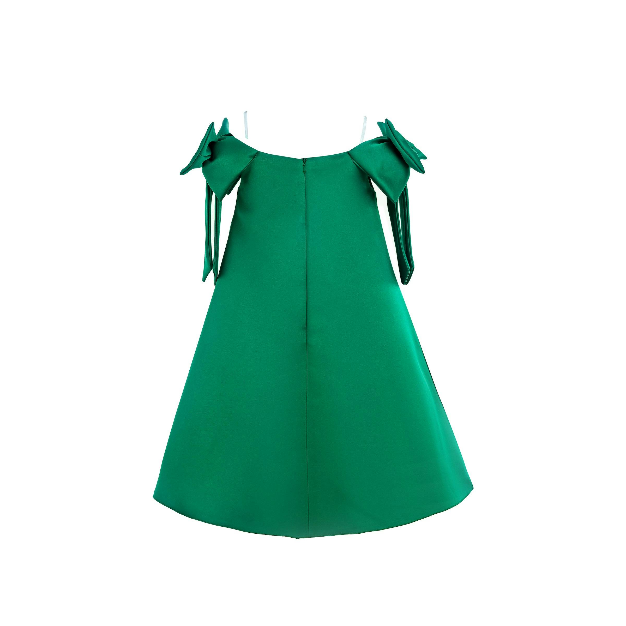 Green Luneta Off Shoulder Bow Dress
