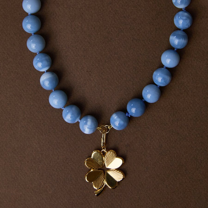 Jumbo Blue Opal Knotted Gemstone Necklace