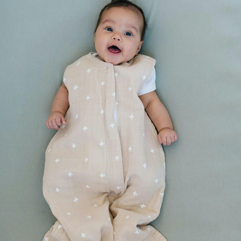 Cotton Muslin Sleep Bag - Taupe Cross