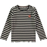 Flower Striped Long Sleeve Lettuce Hem T-Shirt