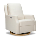 Crewe Electronic Recliner and Swivel Glider in Performance Cream Eco-Weave with Light Wood Base