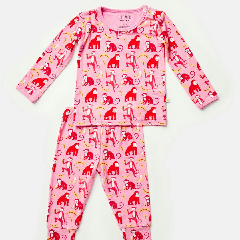 Long Sleeve Pajama Set - Monkeying Around Pink
