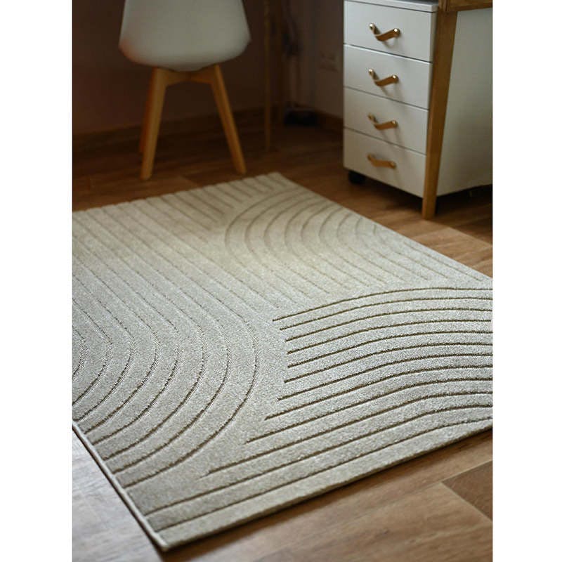 Mechanical Weave Embossed Velvet Rectangular Rug, Grey