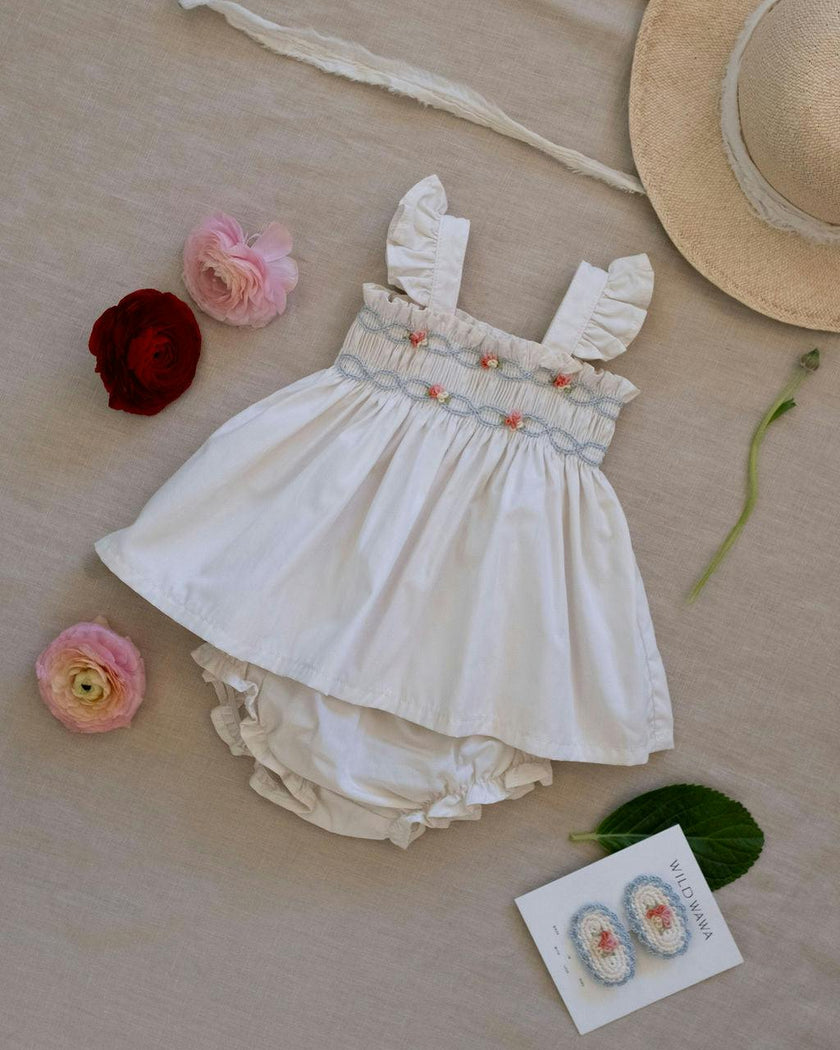 Embroidered Flutter Set in Ivory