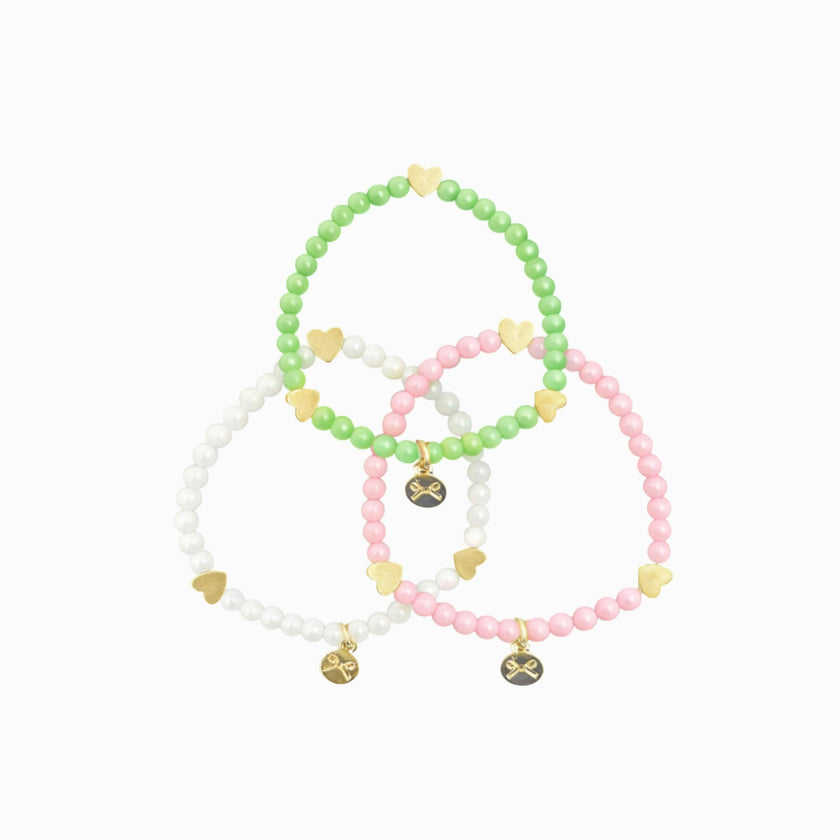 Pink/White/Green Hearts Bracelet Gift Set