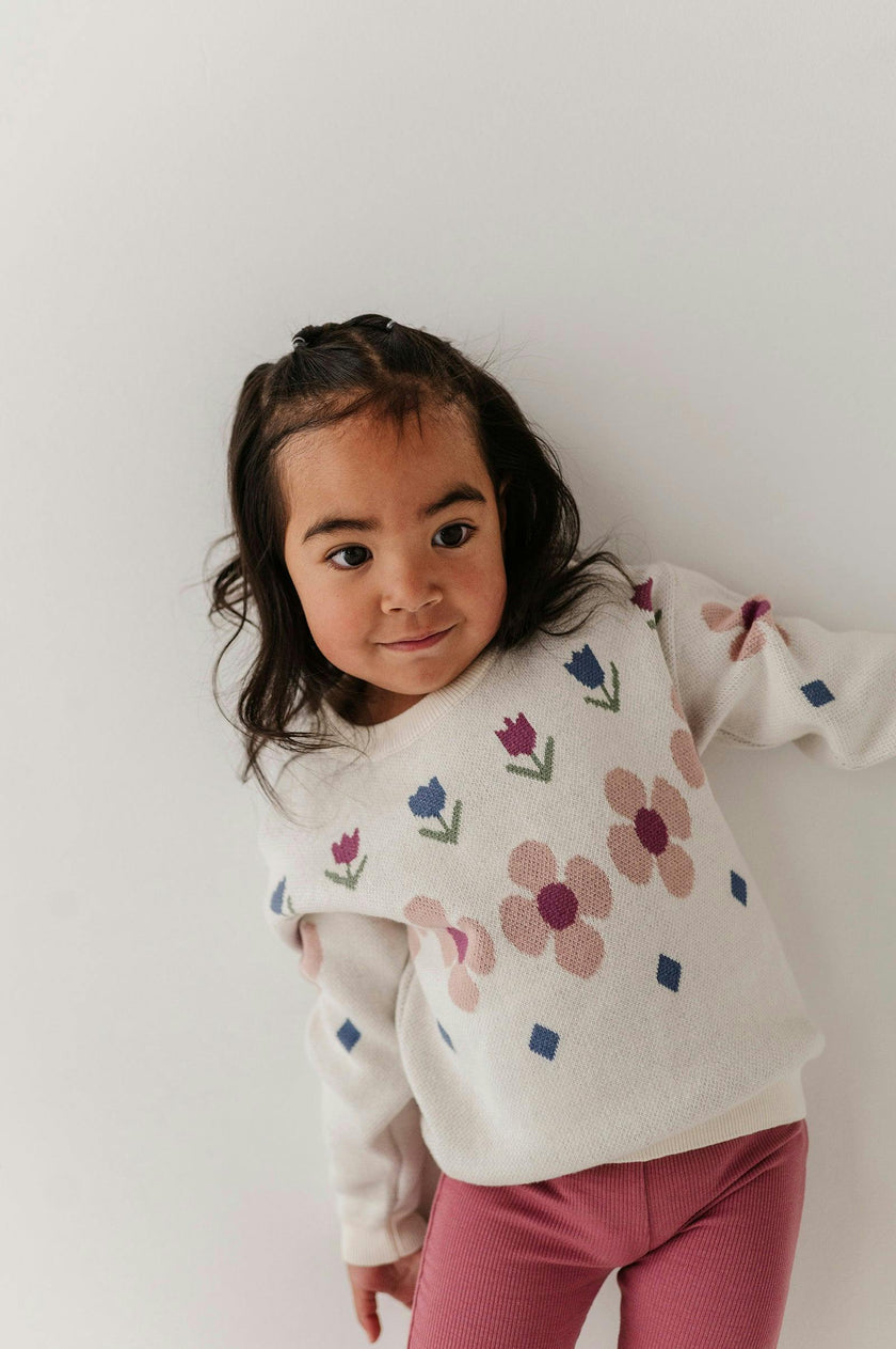 Girls Knit Sweater in Tulip Intarsia