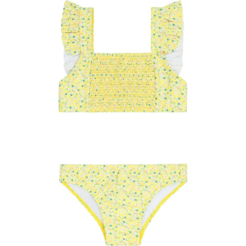 Girls Petite Fleur Smocked Ruffle Strap Bikini
