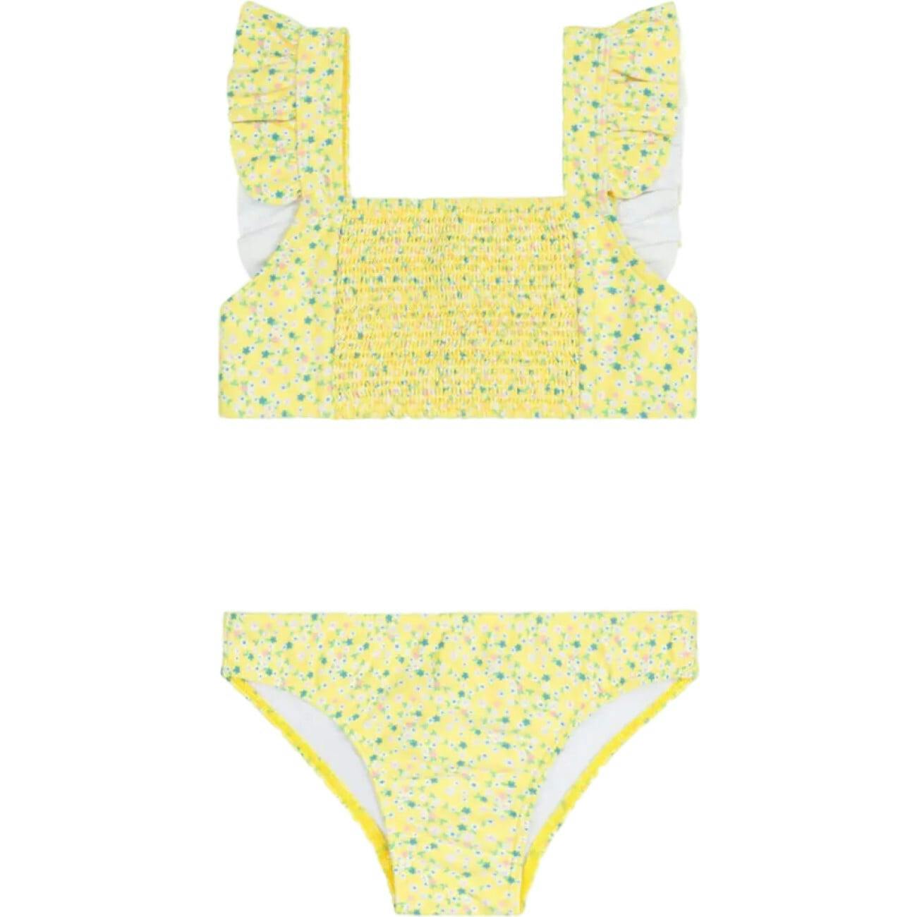 Girls Petite Fleur Smocked Ruffle Strap Bikini